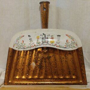 Vintage JV REED Metal Dust Pan M. Taber Dutch Amish Folk Design Copper Color